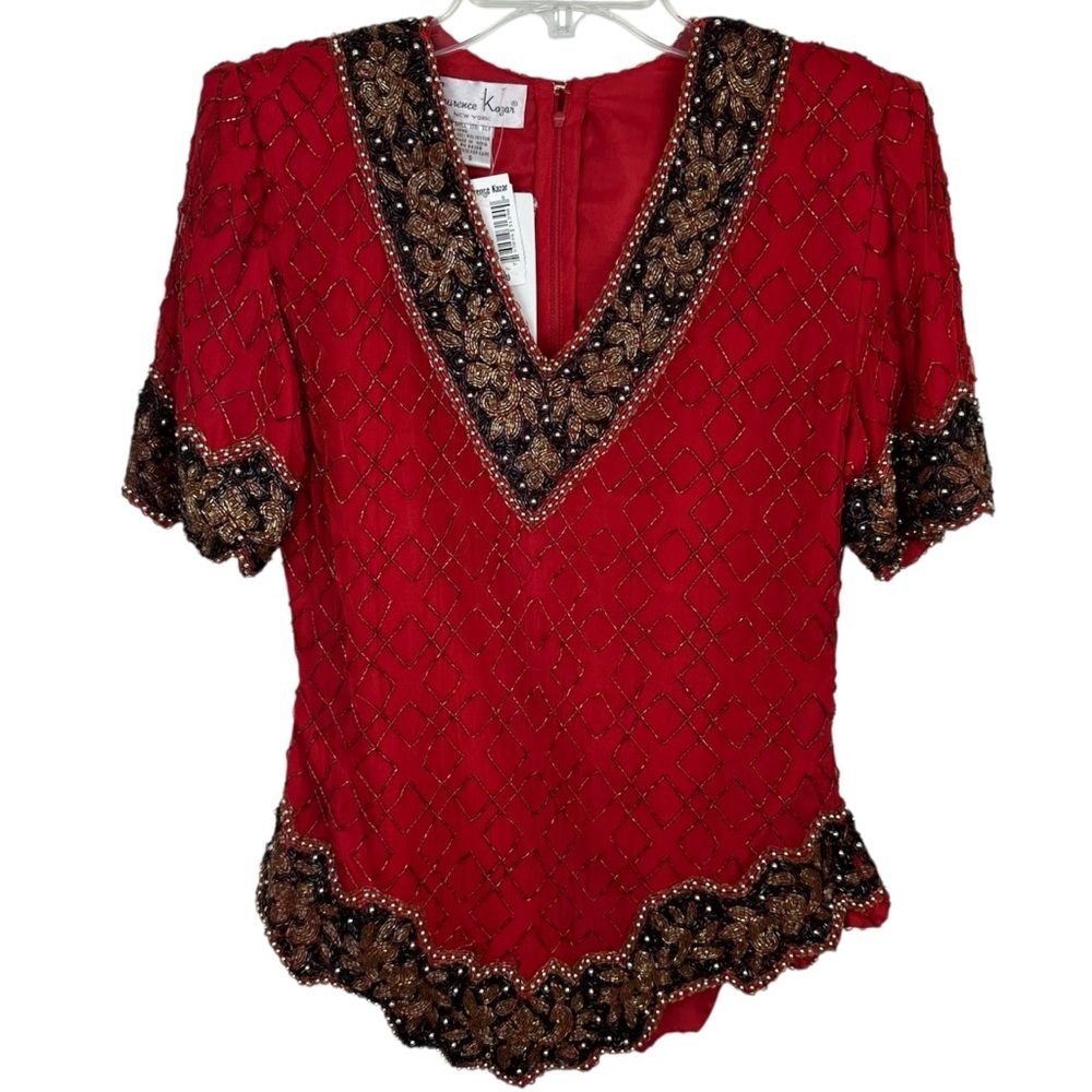 Vintage Lawrence Kazar 90’s 100% Silk Beaded Sequin Embellished Top DEADSTOCK! S
